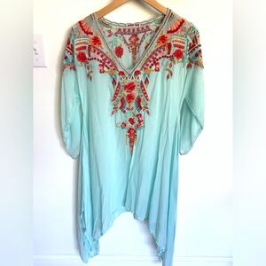 Johnny Was Aqua Embroidered Dress/Tunic A Line